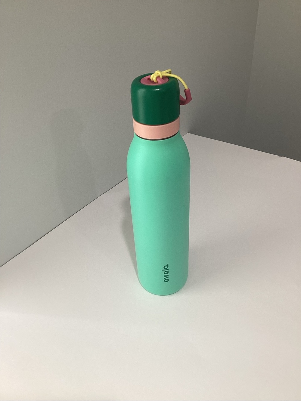 Owala Mint Green Insulated Water Bottle with Dark Green Cap